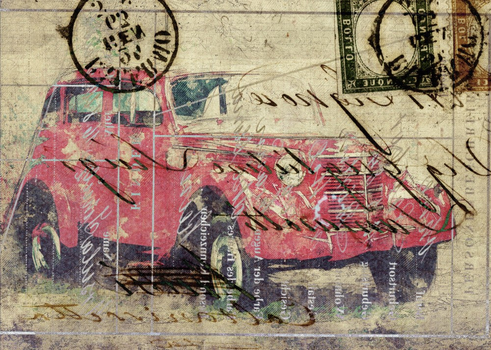 carte postale retro red car