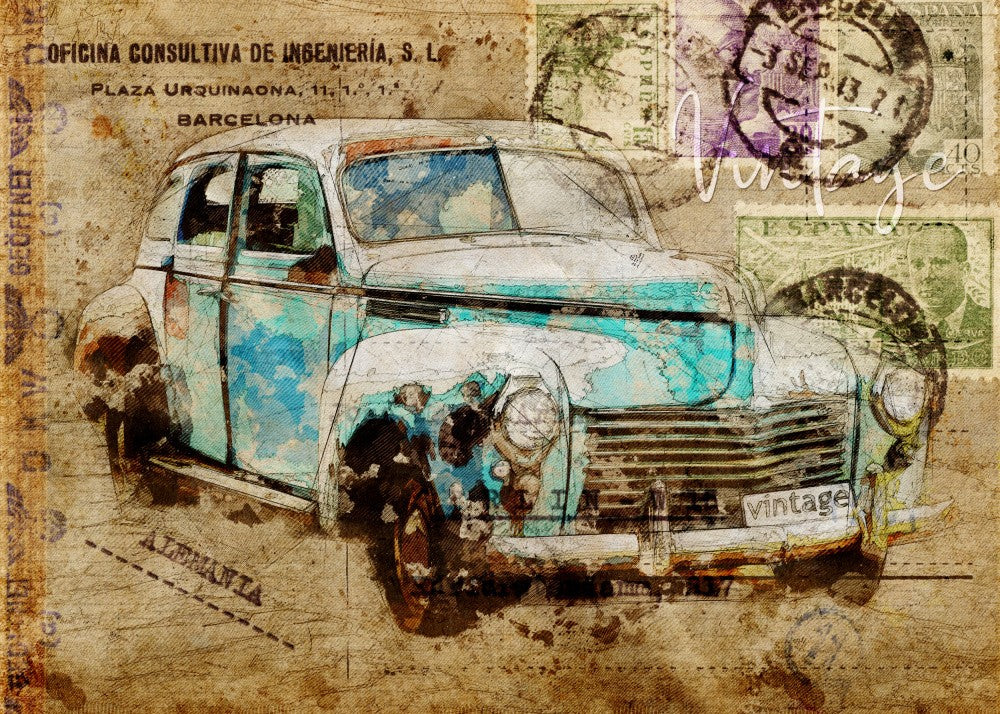 carte postale retro garage