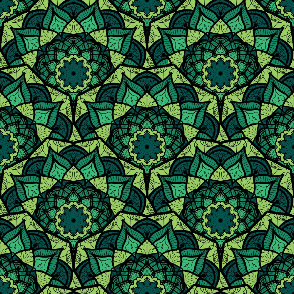 Abstract Green Mandala Line Art