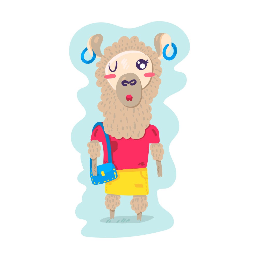 Colorful Cartoon Llama Character