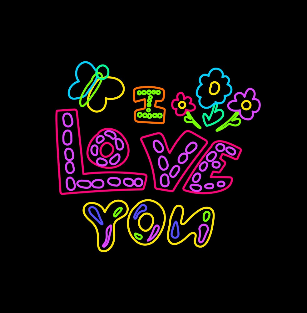 Neon I love You Flowers