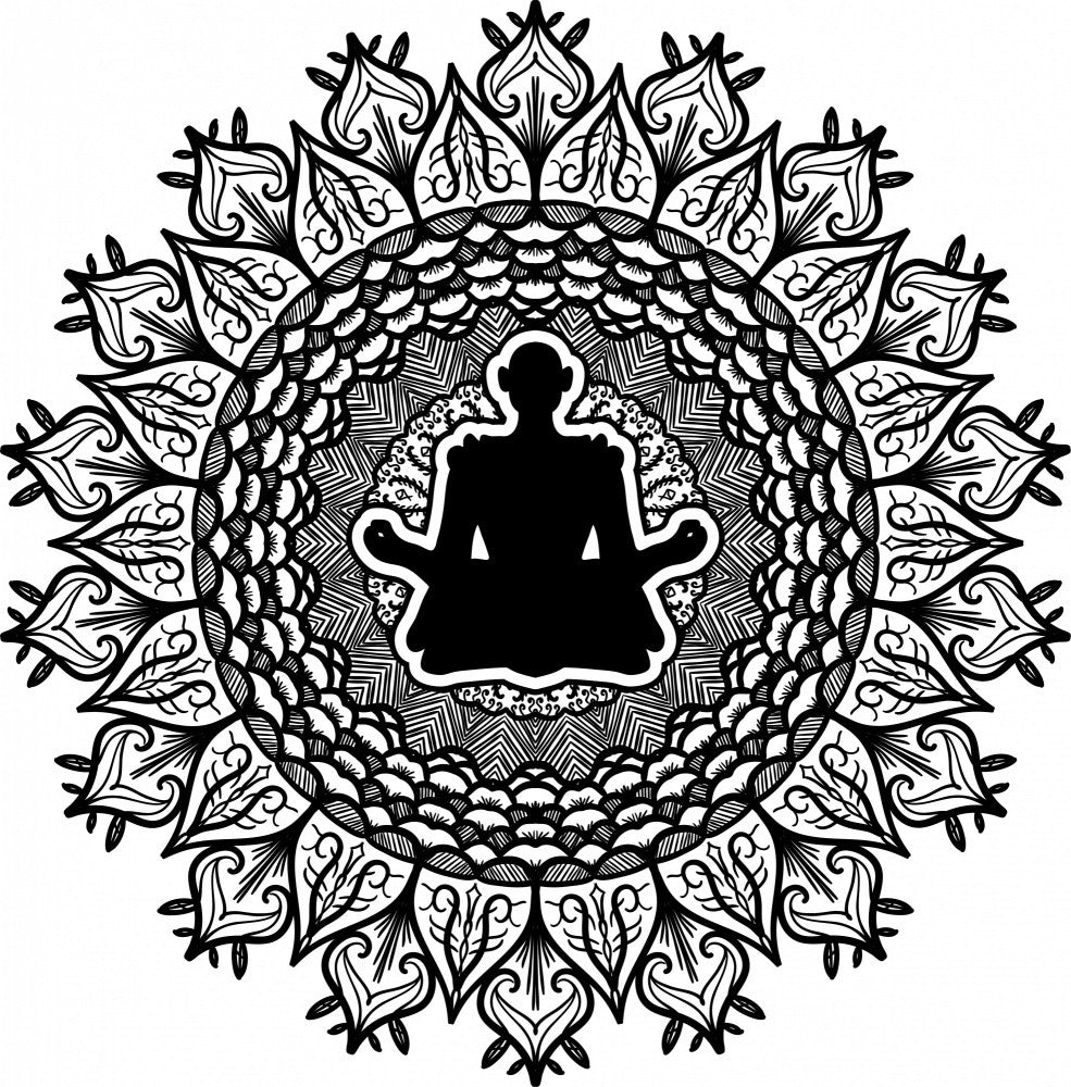 Black and White Mandala with a Meditative Silhouette