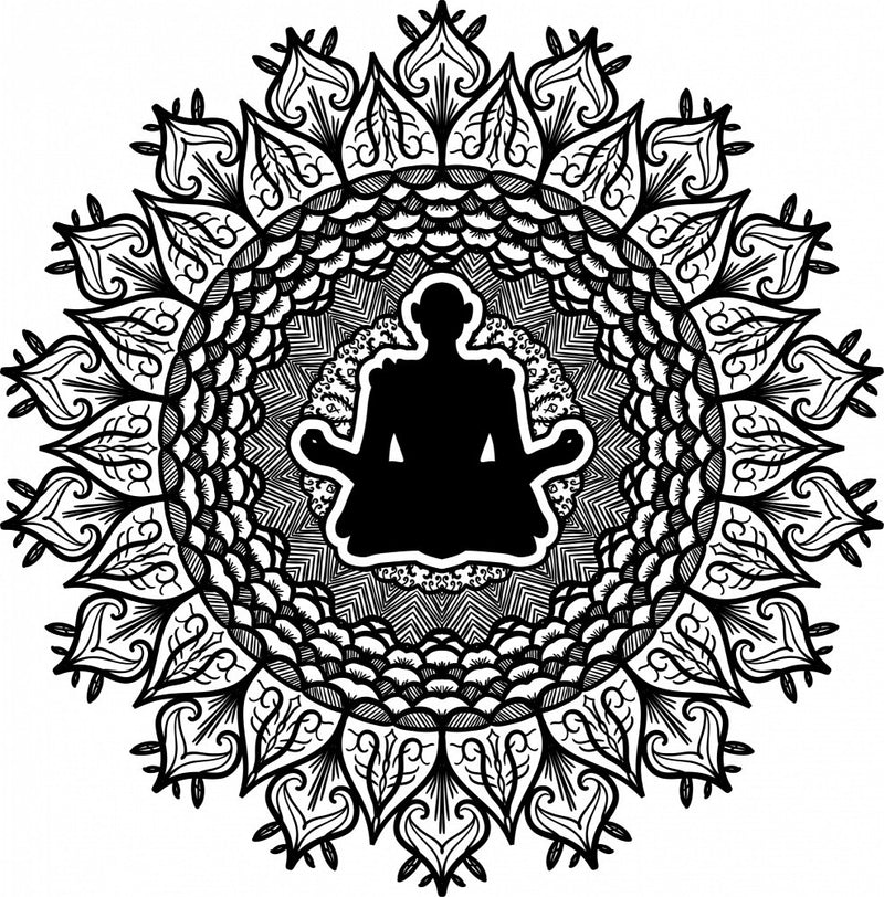 Black and White Mandala with a Meditative Silhouette