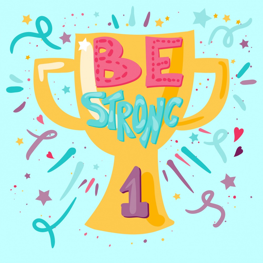 Golden Trophy with Bold Colorful Text