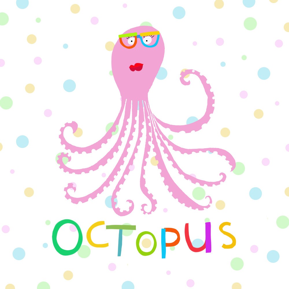 Cute Pink Octopus with Funny Colorful Glasses by Artist Carla Daly