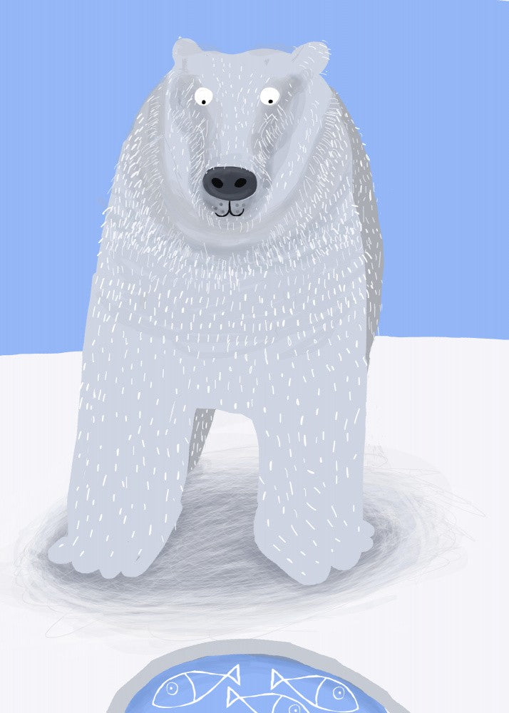 Funny Polar Bear with Fish by Artist Carla Daly
