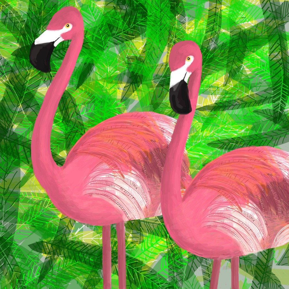 Tropical Flamingos in Tropical Rainforest by Carla Daly