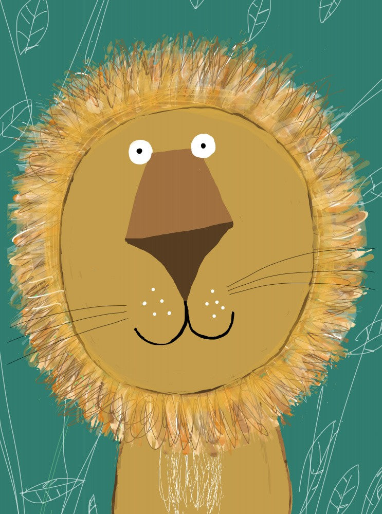 Cute Lion with Green Leaves by Carla Daly