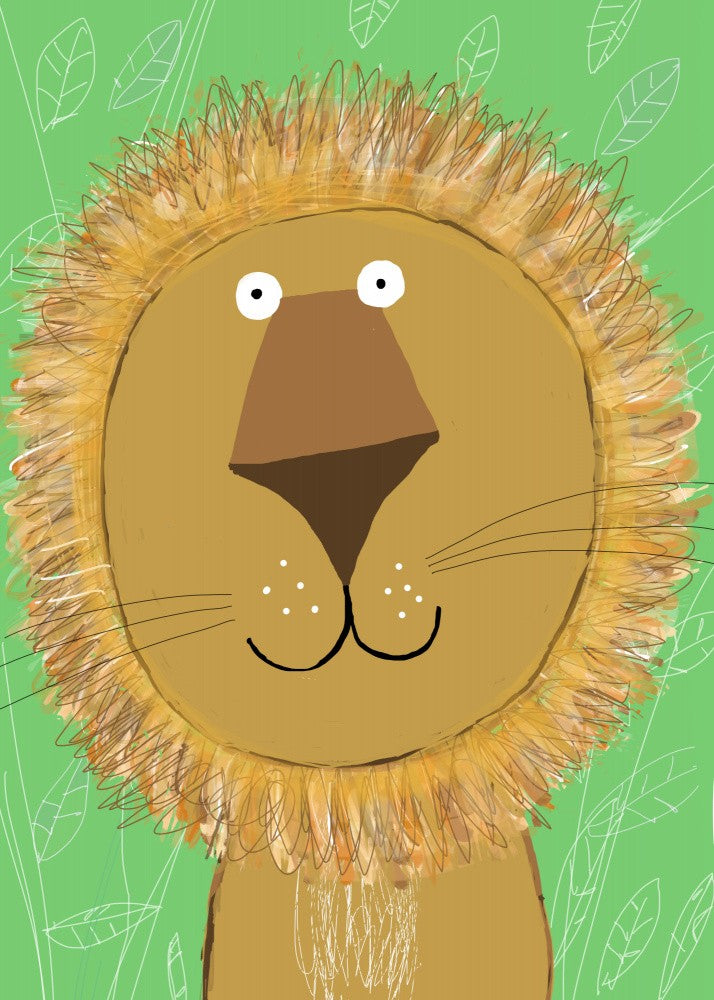 Cute Lion with Green Leaves by Carla Daly