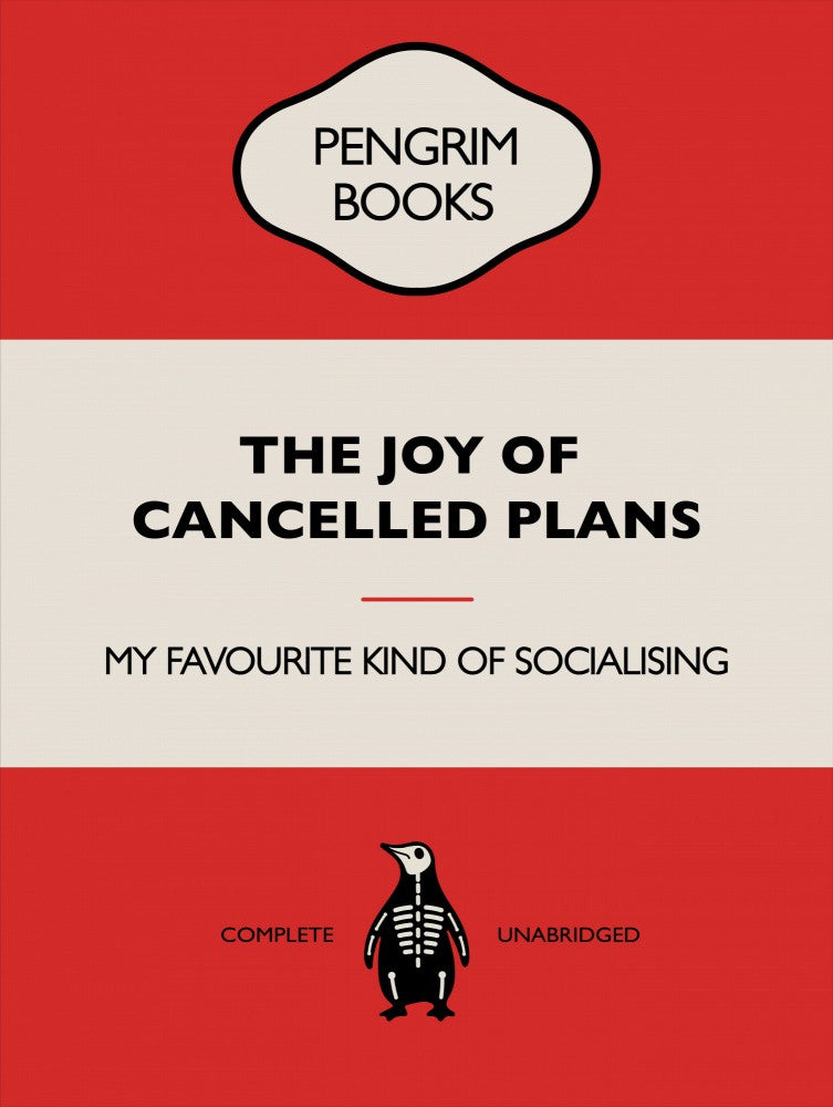 The Joy of Cancelled Plans - Funny Vintage Book Cover - Sarcastic Self Help - Red