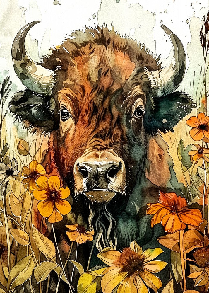 Buffalo watercolor animal art 1