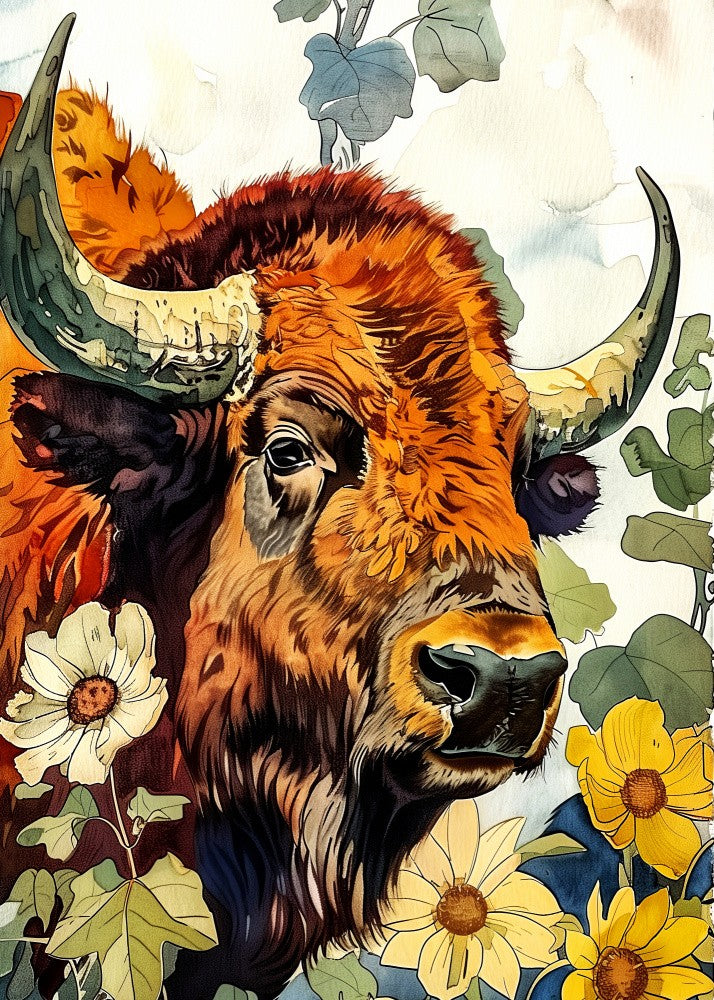 Buffalo watercolor animal art 2