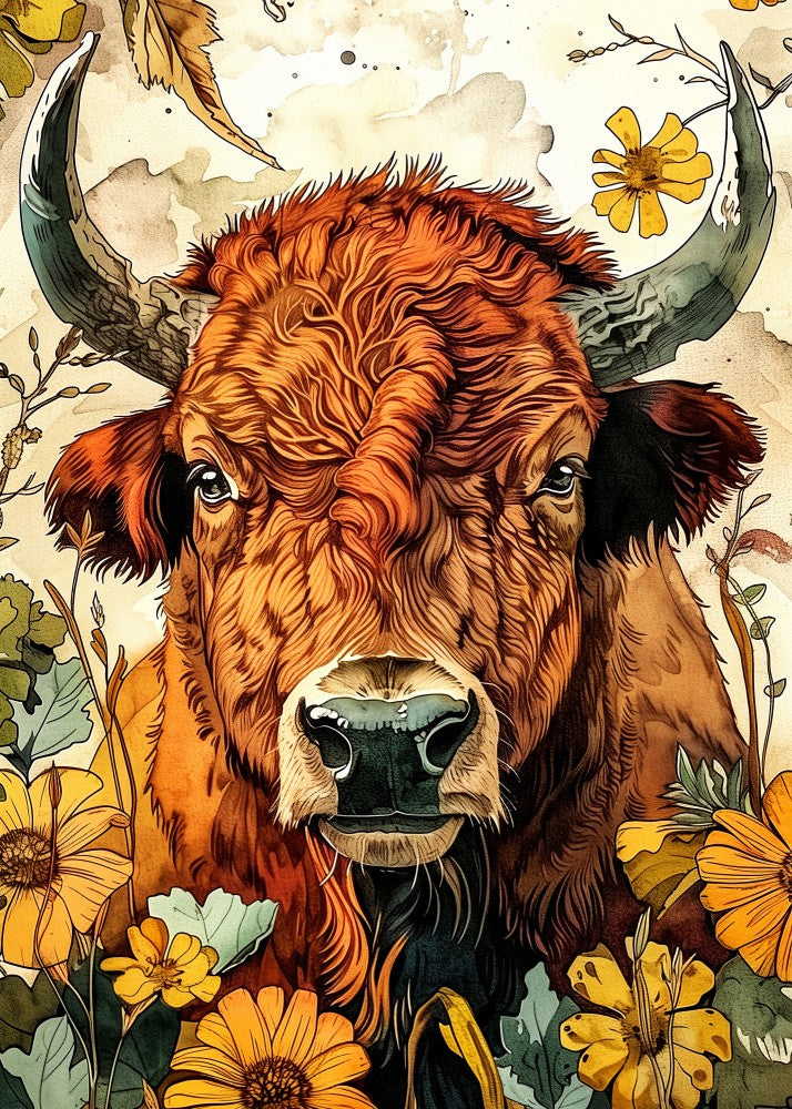 Buffalo watercolor animal art 4