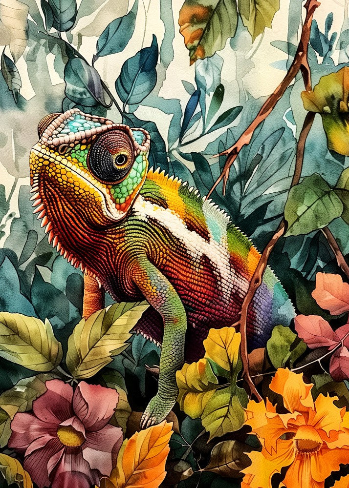 Chameleon watercolor animal art 1