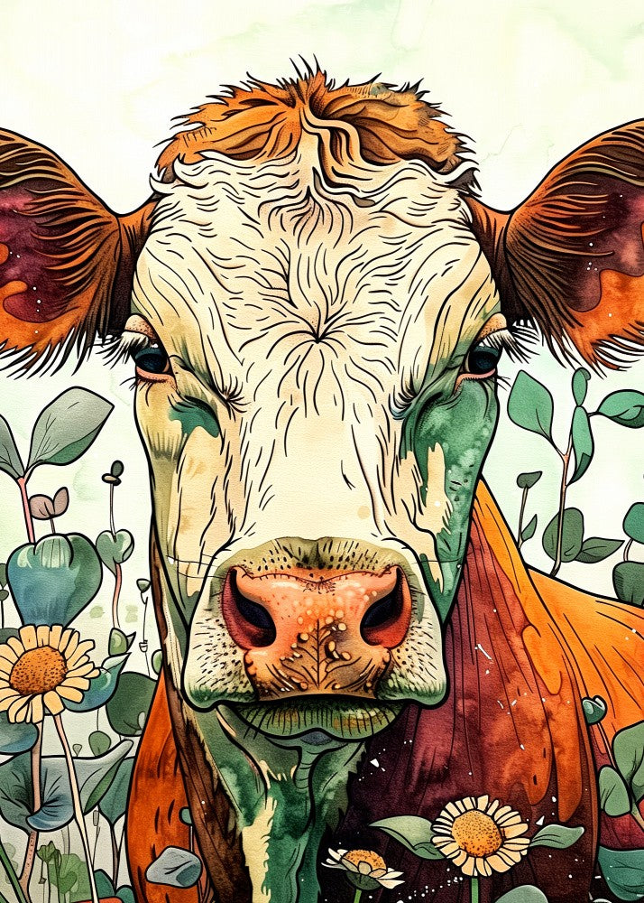 Cow watercolor animal art 6