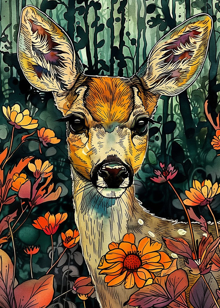 Deer watercolor animal art 4