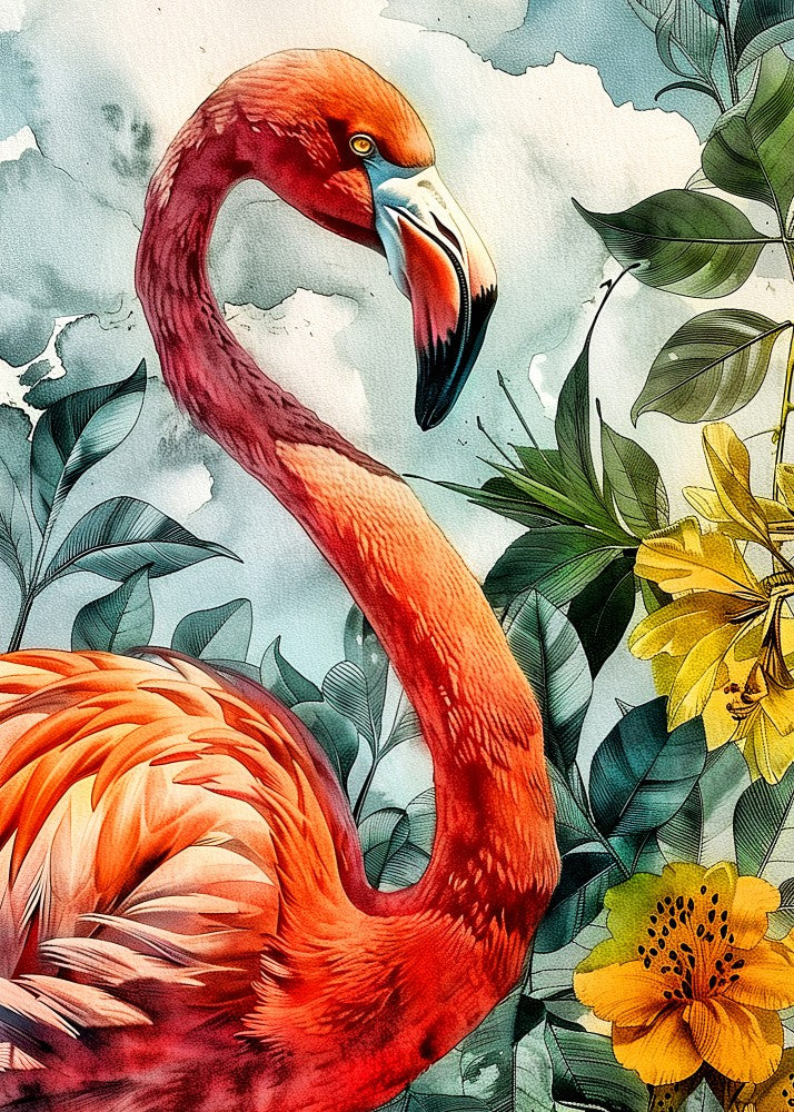 Animal watercolor art bird Flamingo 1