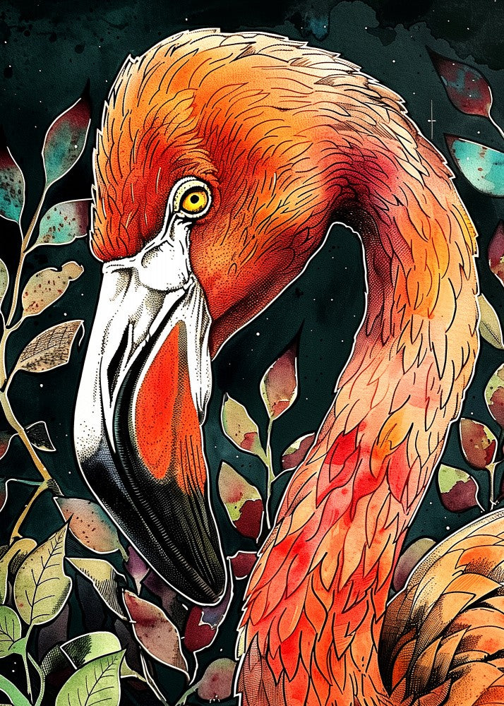 Animal watercolor art bird Flamingo 3