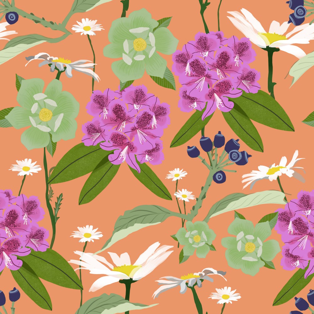 Rhododendren und Gänseblümchen