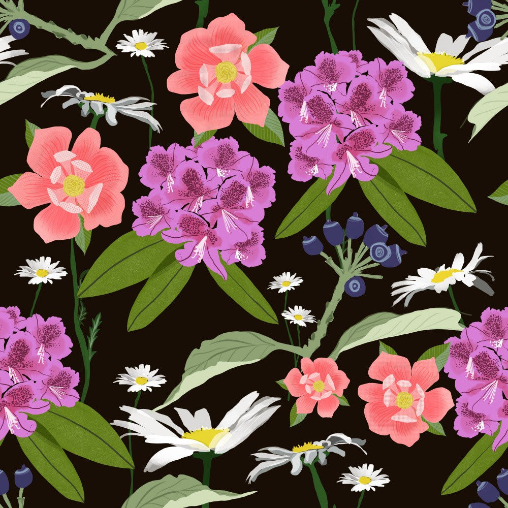 Rhododendren und Gänseblümchen