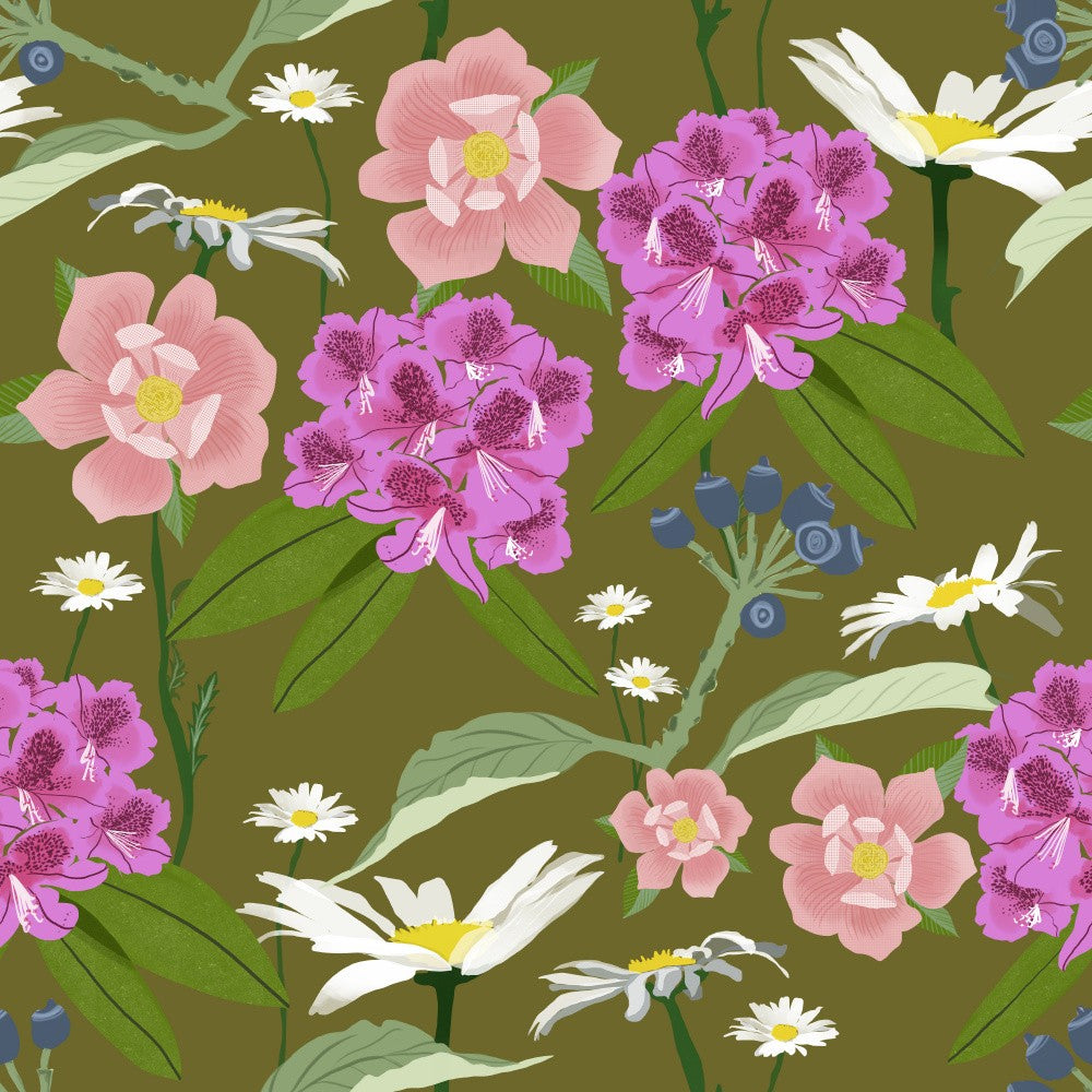 Rhododendren und Gänseblümchen
