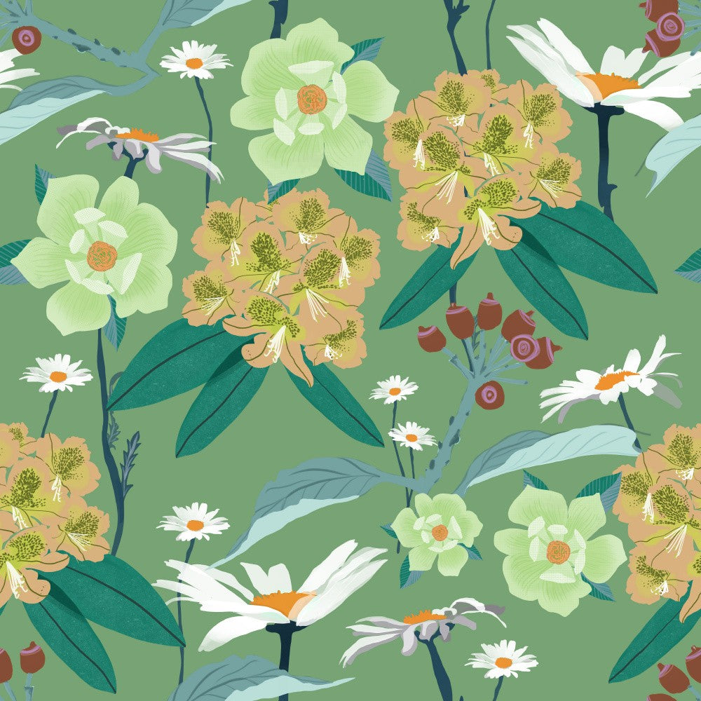 Rhododendren und Gänseblümchen