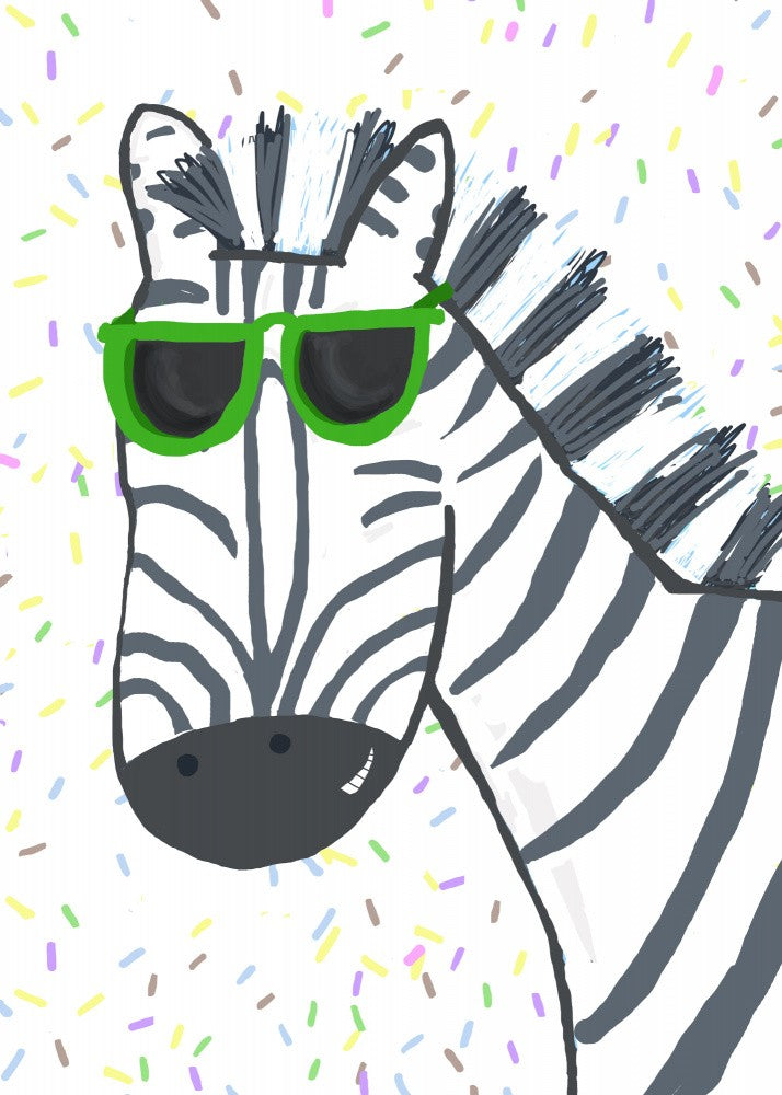 Funny Zebra Wearing Glasses with Sprinkles by Carla Daly