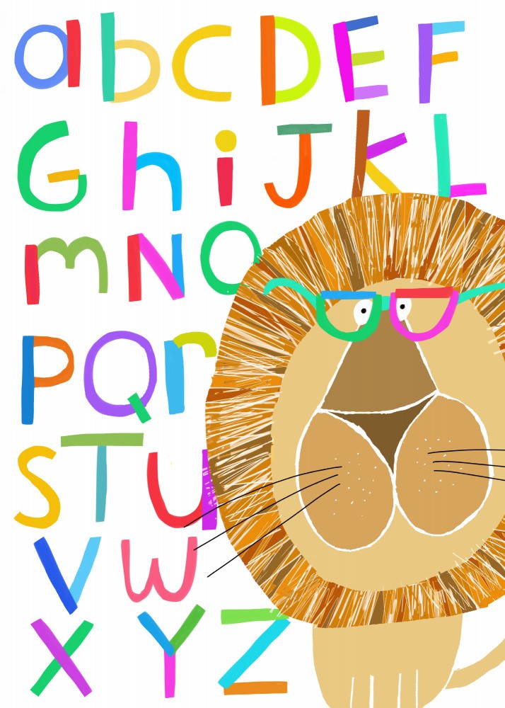Cute Lion with Glasses with Alphabet Letters by Carla Daly