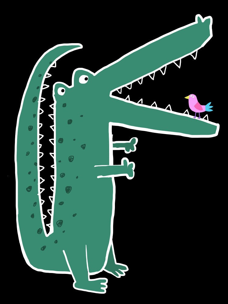 Crocodile with Cute Bird by Carla Daly