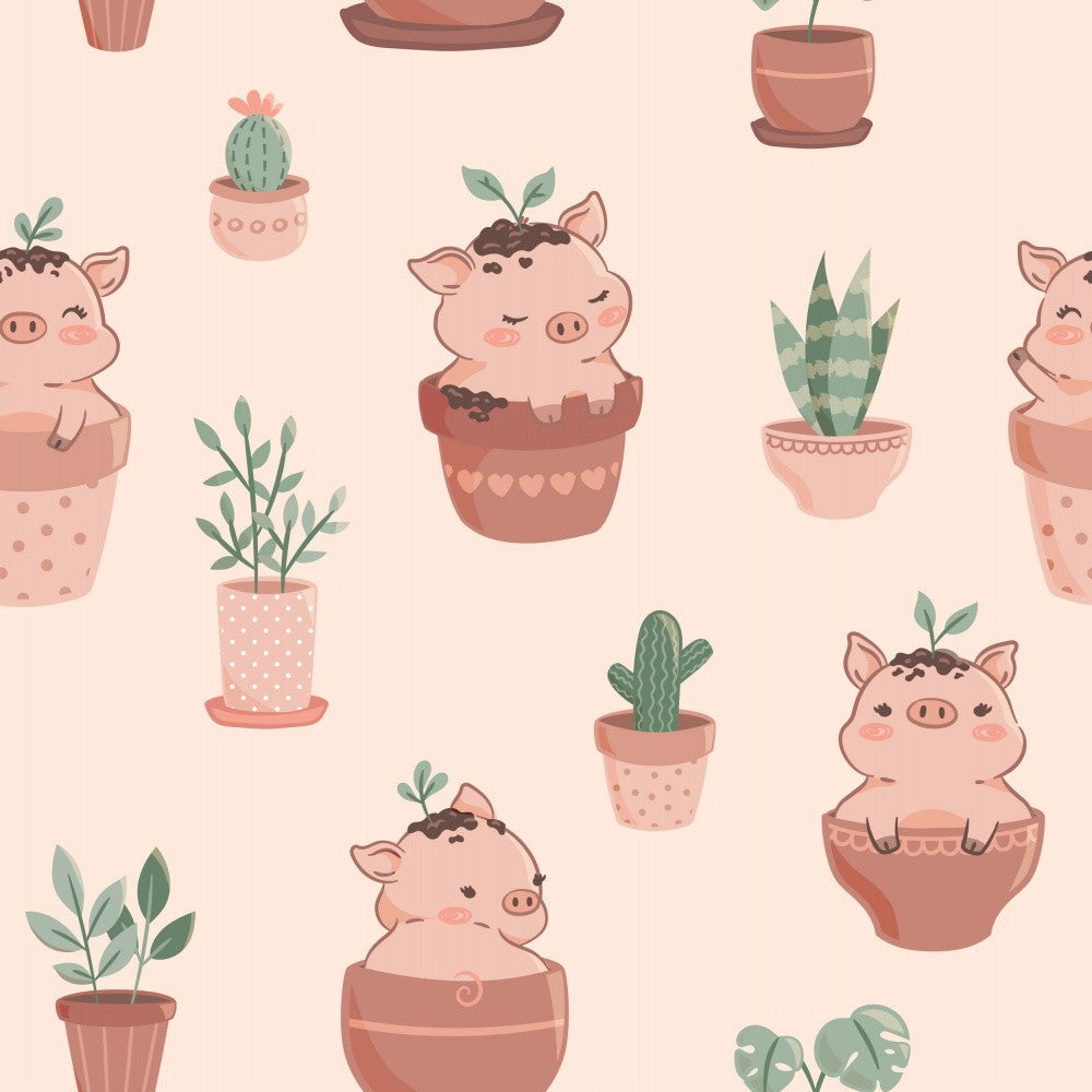 Cute Pigs With Cactus Hats - Pink