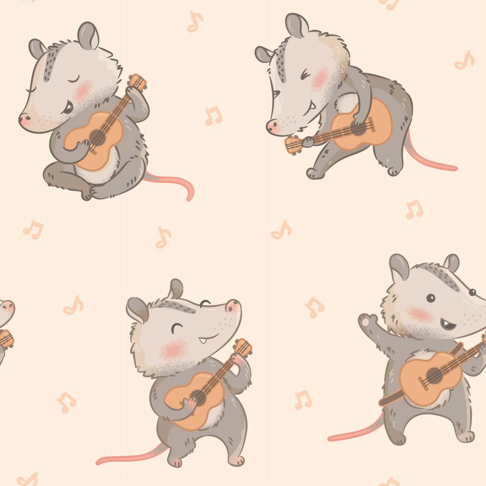 Niedliche Opossums spielen Gitarre Beige