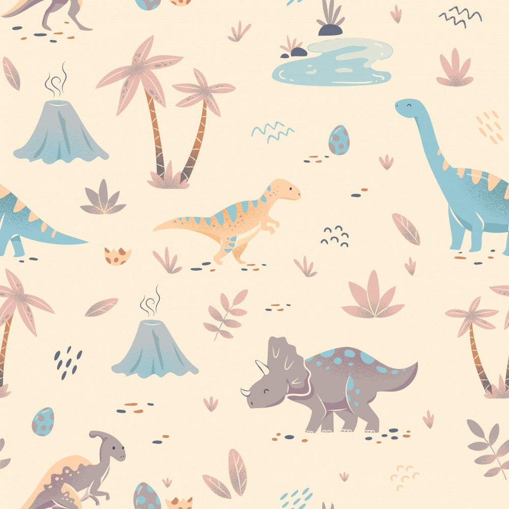 Dinosaurier in einem exotischen Park mit Palmen - Beige