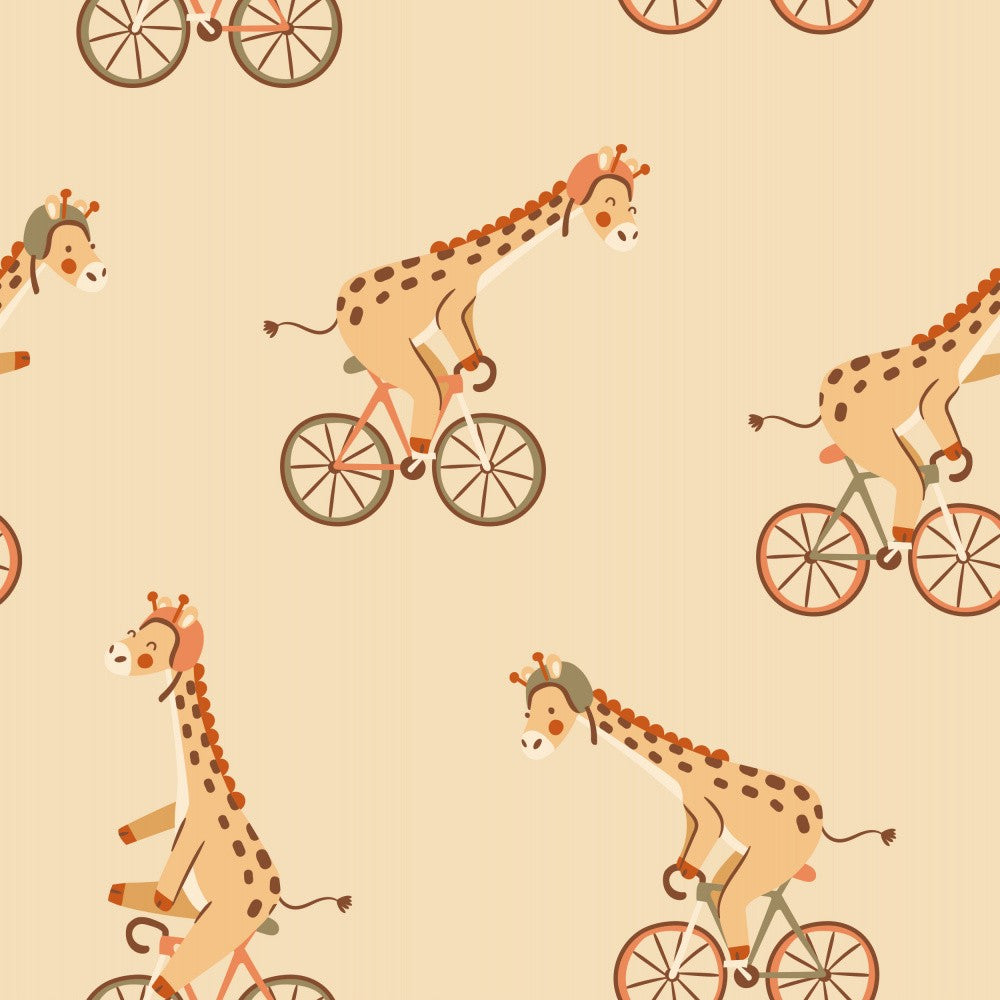 Giraffes Riding Bicycles - Beige
