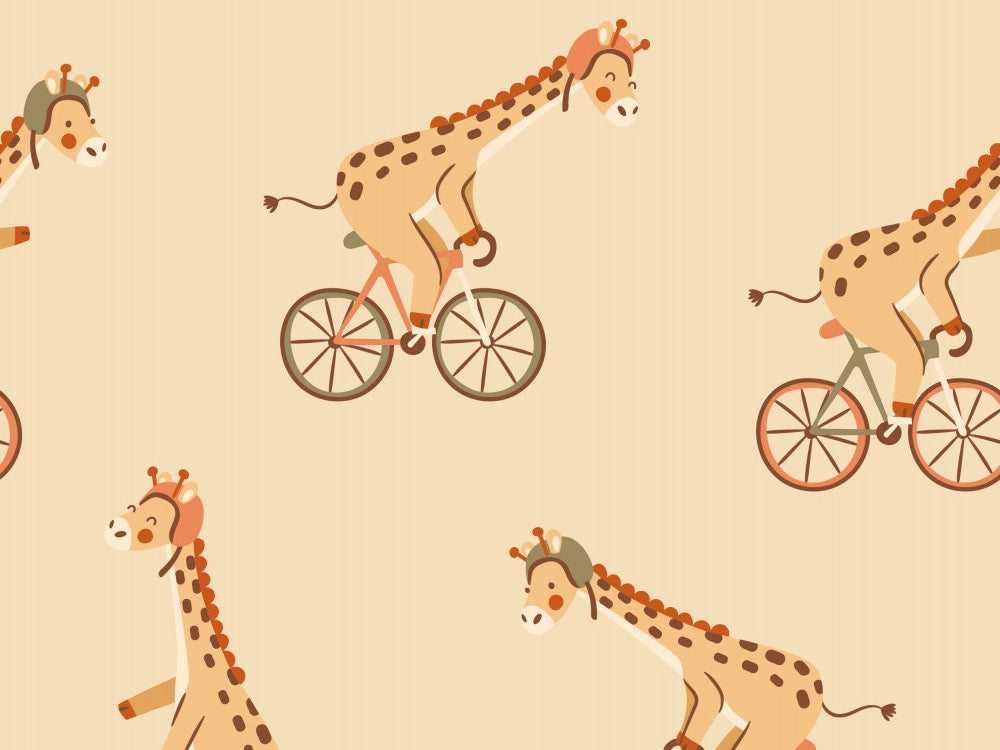 Giraffes Riding Bicycles - Beige