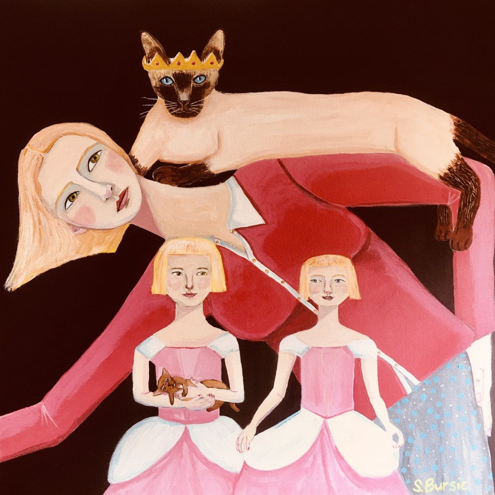 Cat Lady with Siamese Cat with Crown