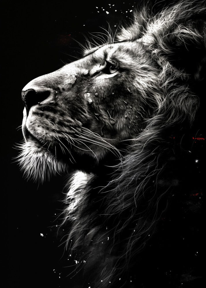 Lion Black and White Watercolor Animal Art