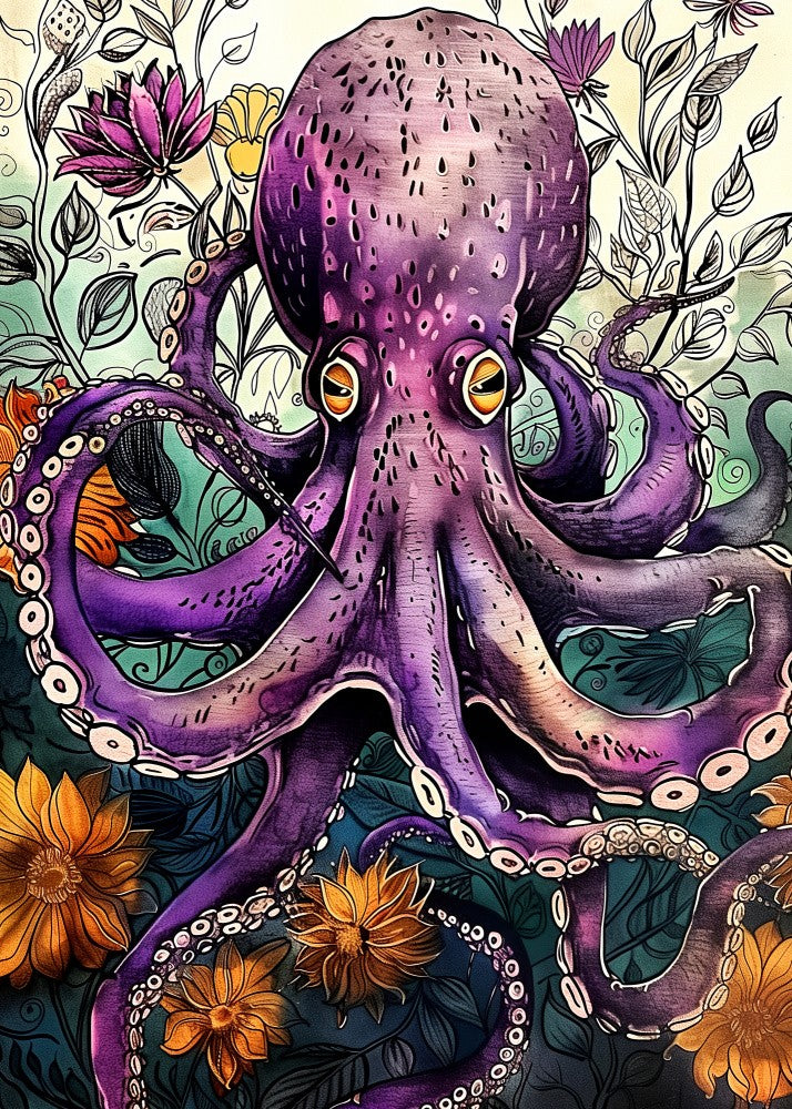 Octopus  Watercolor Animal Art
