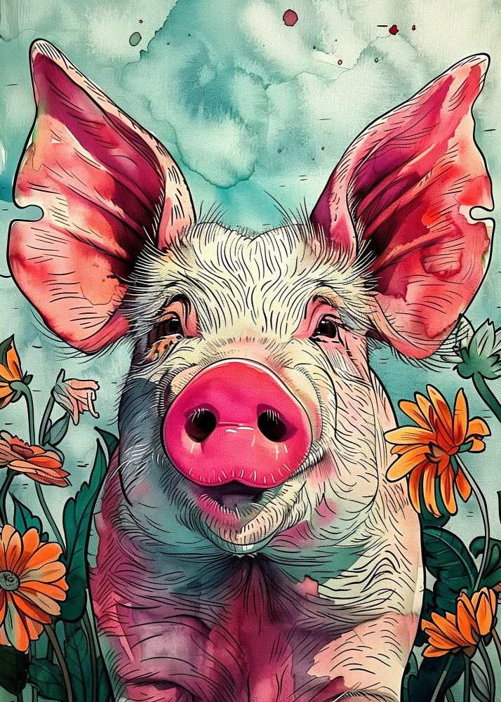 Pig Watercolor Animal Art