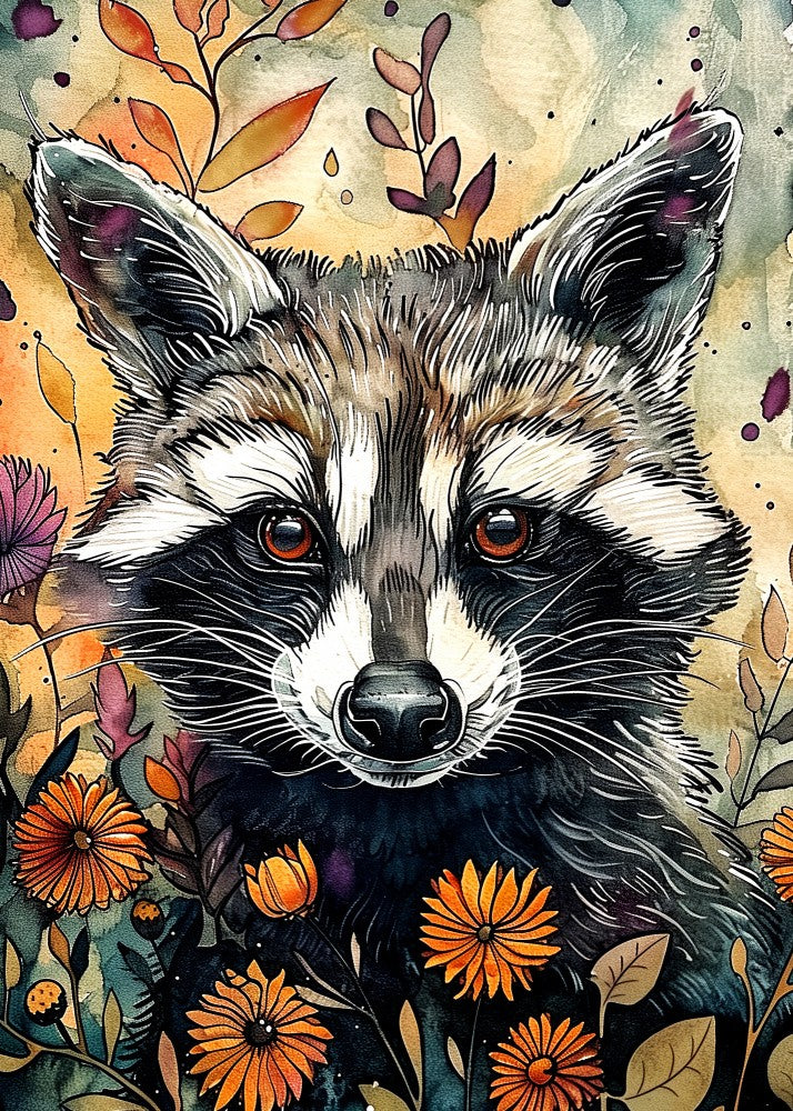 Raccoon Watercolor Animal Art