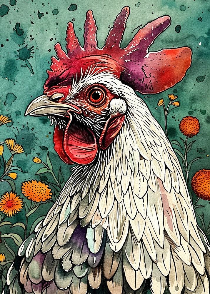 Rooster 2 Watercolor Animal Art