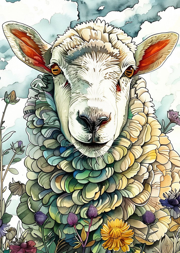 Sheep  Watercolor Animal Art