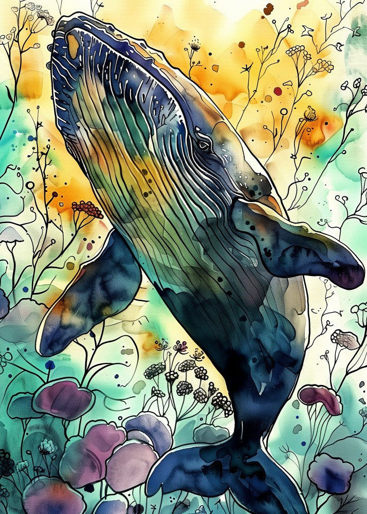 Whale  Watercolor Animal Art