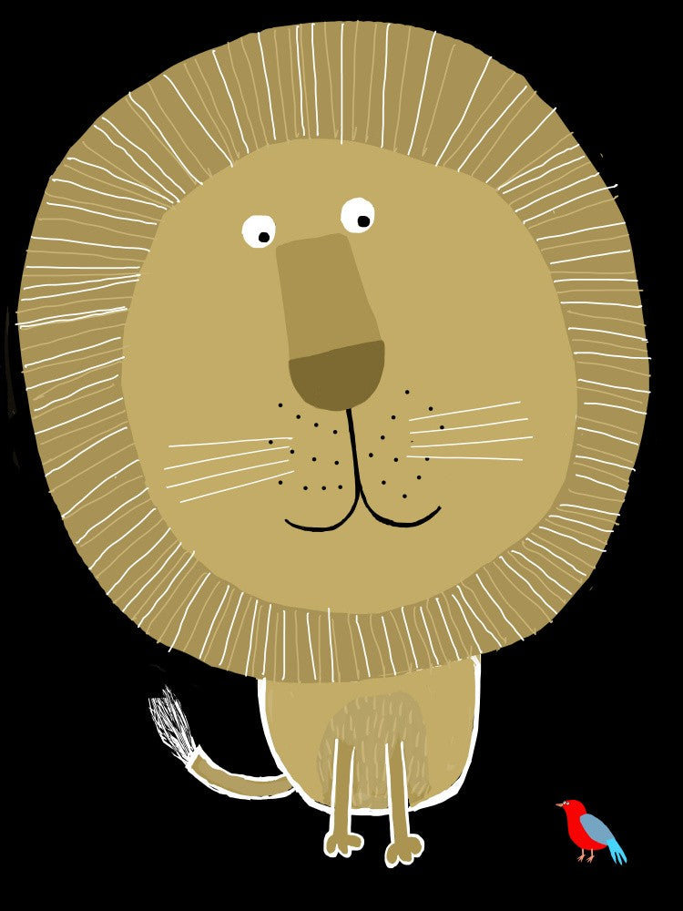 Funny Lion With Small Bird By Carla Daly