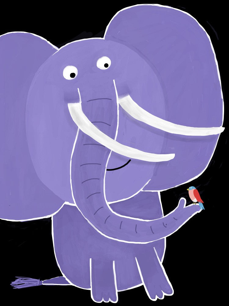 Großer Elefant mit kleinem Vogel von Carla Daly