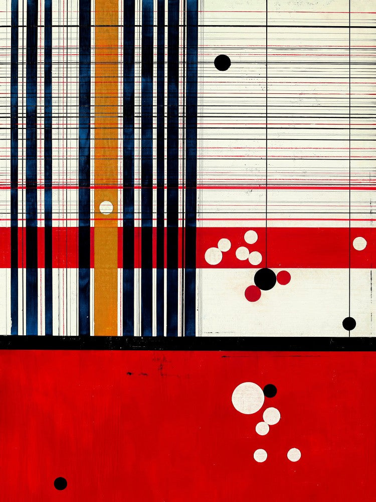 Bold Red Black and White Lines and Dots