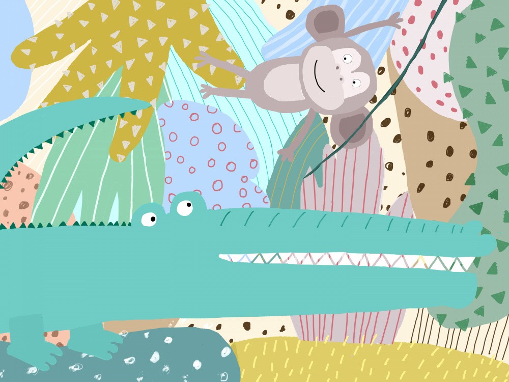 Funny Crocodile with Cheeky Monkey in Jungle