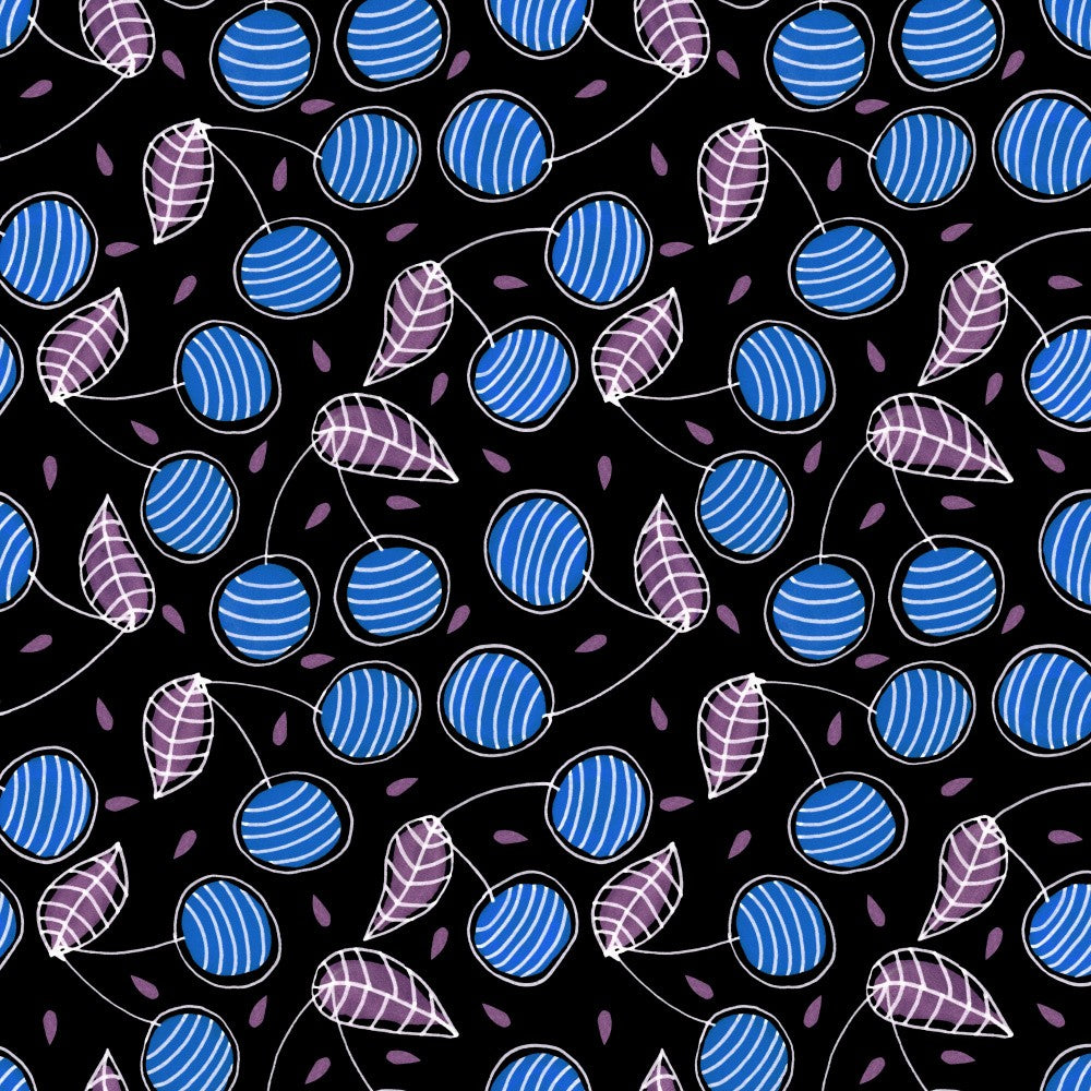 Cherries Blue Lavender On Black