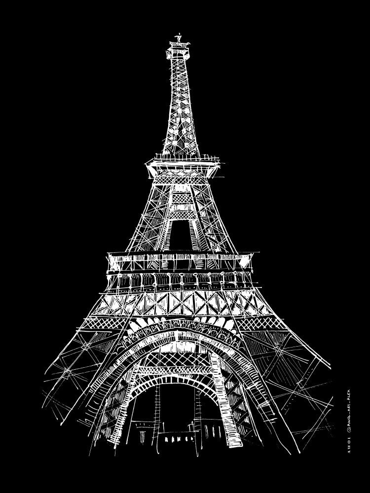 Eiffel Tower Architectural Drawing, Paris City Art Print