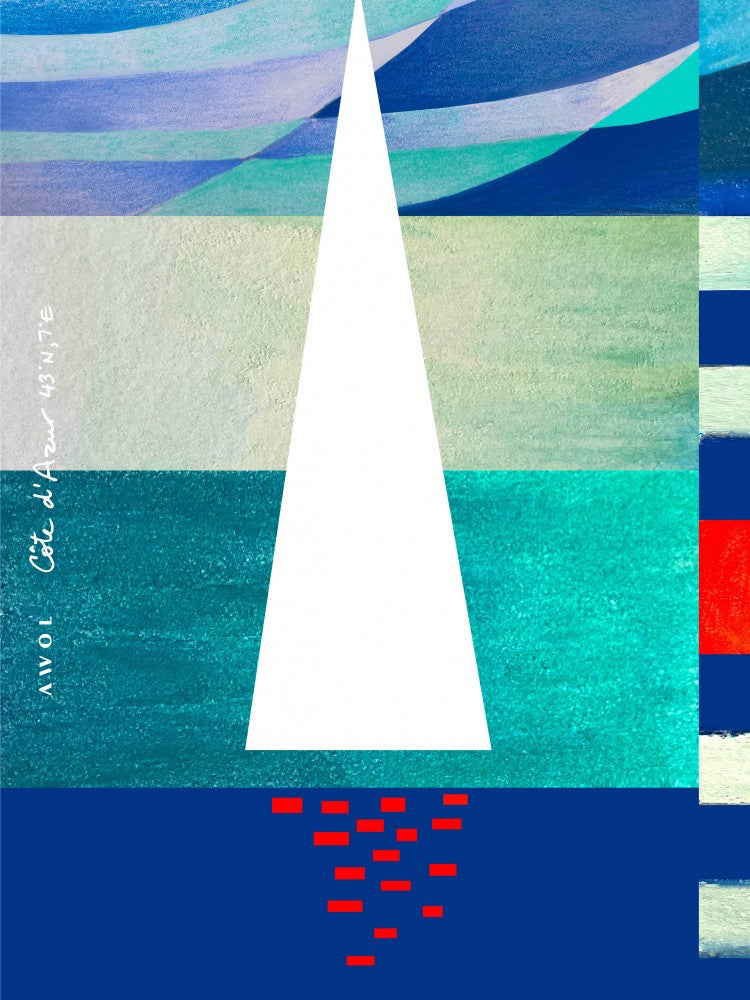 Abstract Sailboat On The French Riviera, Colourful Côte d'Azur Art Print