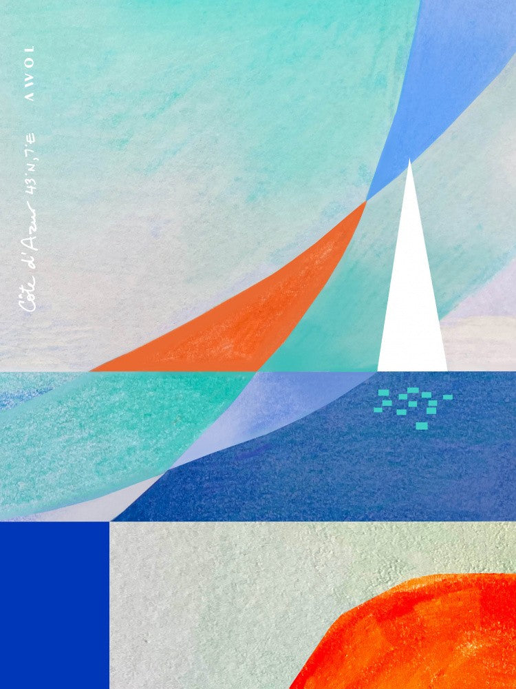 Abstract Seascape With White Sailboat On The Mediterranean, French Riviera Wall Art